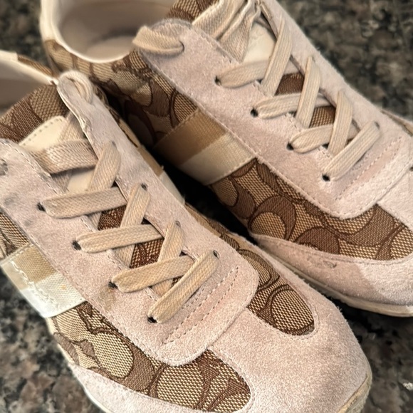 Coach Tan and Brown Monogram Suede Sneakers 8 - Picture 10 of 15